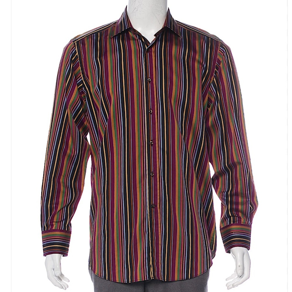 ETRO Men's Striped Button Up Long Sleeve Dress Shirt  Multicolored‎ IT 42